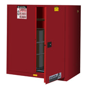 Justrite Sure-Grip Ex Vertical Drum Safety Cabinet And Drum Rollers - Cap. 60 Gal. - 1 Shlf - 2 S/C Doors - Red - 899071