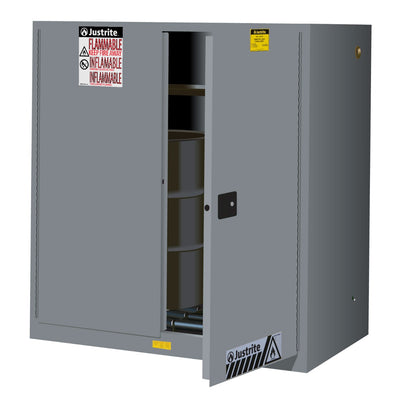 Justrite Sure-Grip Ex Vertical Drum Safety Cabinet And Drum Rollers - Cap. 60 Gal - 1 Shlf - 2 S/C Doors - Gray - 899073