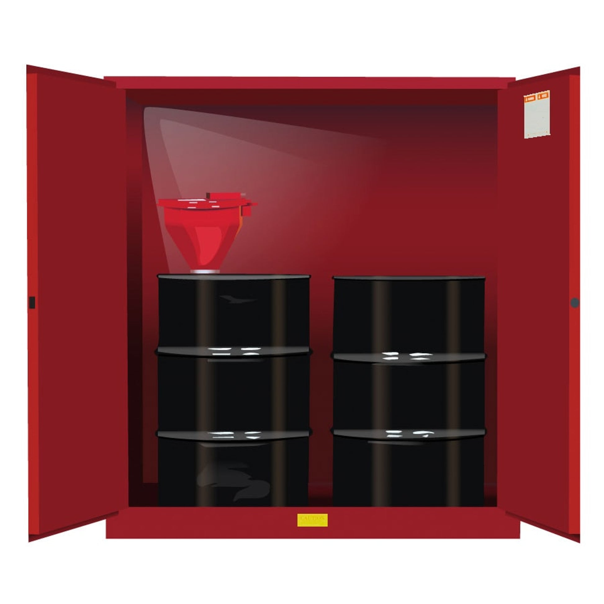 Justrite Sure-Grip Ex Vertical Drum Safety Cabinet And Drum Support - Cap. 110 Gal. - 1 Shlf - 2 M/C Drs - Red. Red - 899101