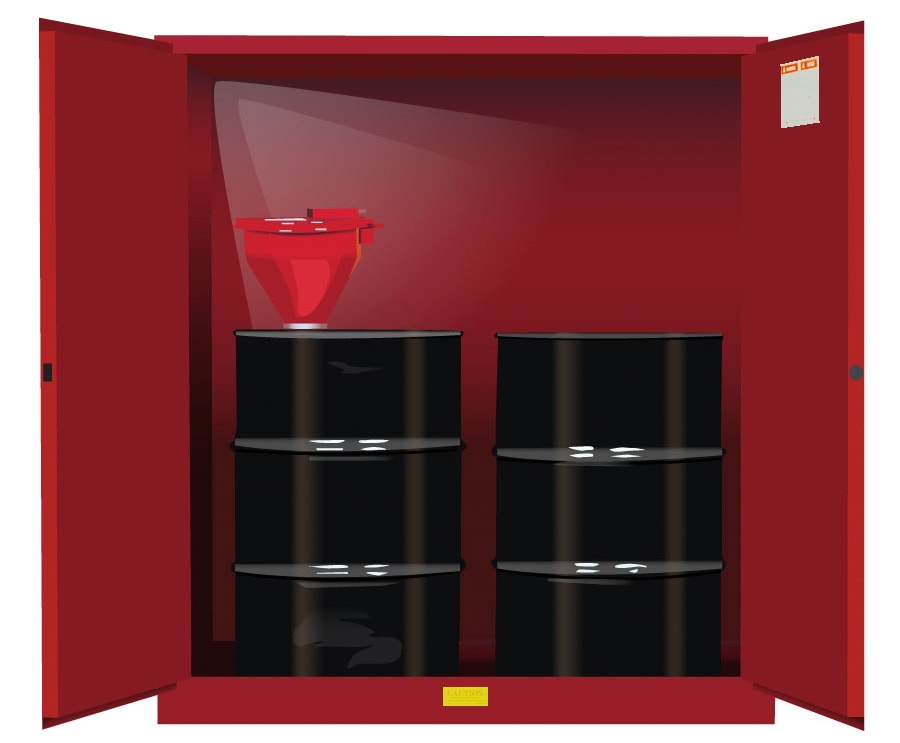 Justrite Sure-Grip Ex Vertical Drum Safety Cabinet And Drum Support - Cap. 110 Gal. - 1 Shlf - 2 M/C Drs - Red. Red - 899101
