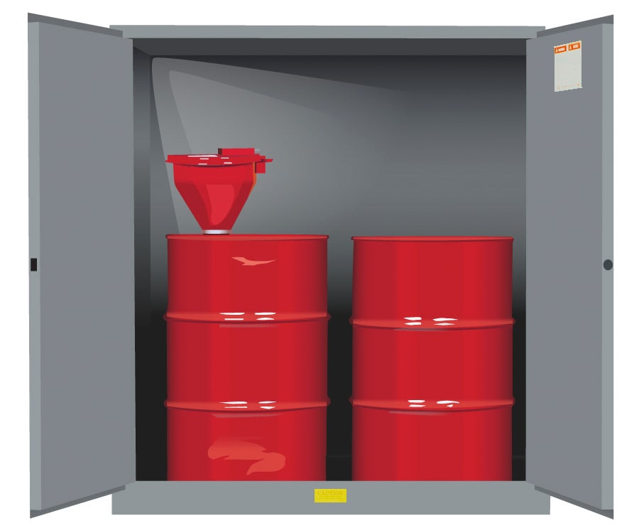 Justrite Sure-Grip Ex Vertical Drum Safety Cabinet And Drum Support - Cap. 110 Gal. - 1 Shlf - 2 M/C Drs - Gray. Gray - 899103