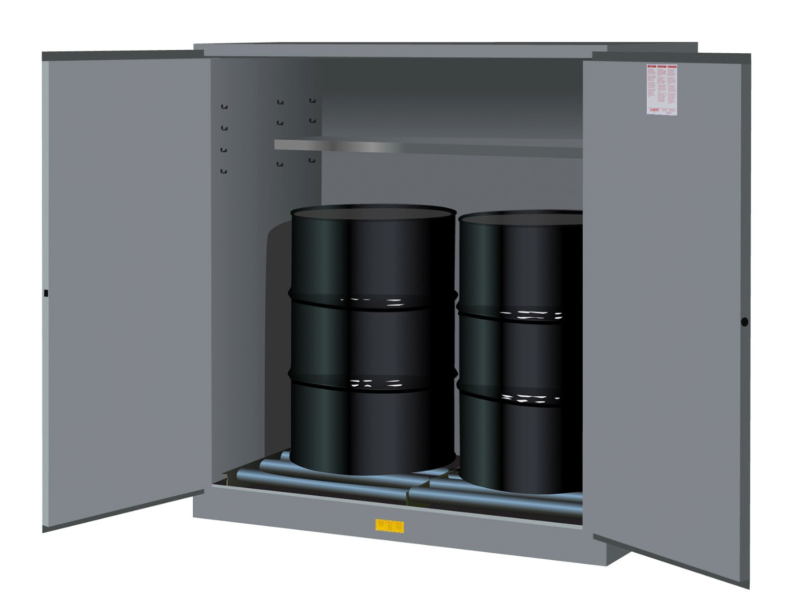 Justrite Sure-Grip Ex Vertical Drum Safety Cabinet And Drum Rollers - Cap. 110 Gal. - 1 Shlf - 2 M/C Drs - Gray. Gray - 899163