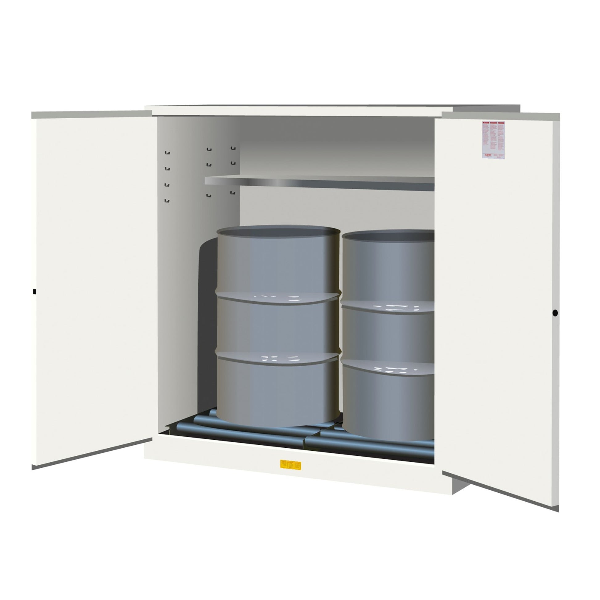 Justrite Sure-Grip Ex Vertical Drum Safety Cabinet And Drum Rollers - Cap. 110 Gal. - 1 Shlf - 2 M/C Drs - Whte. White - 899165