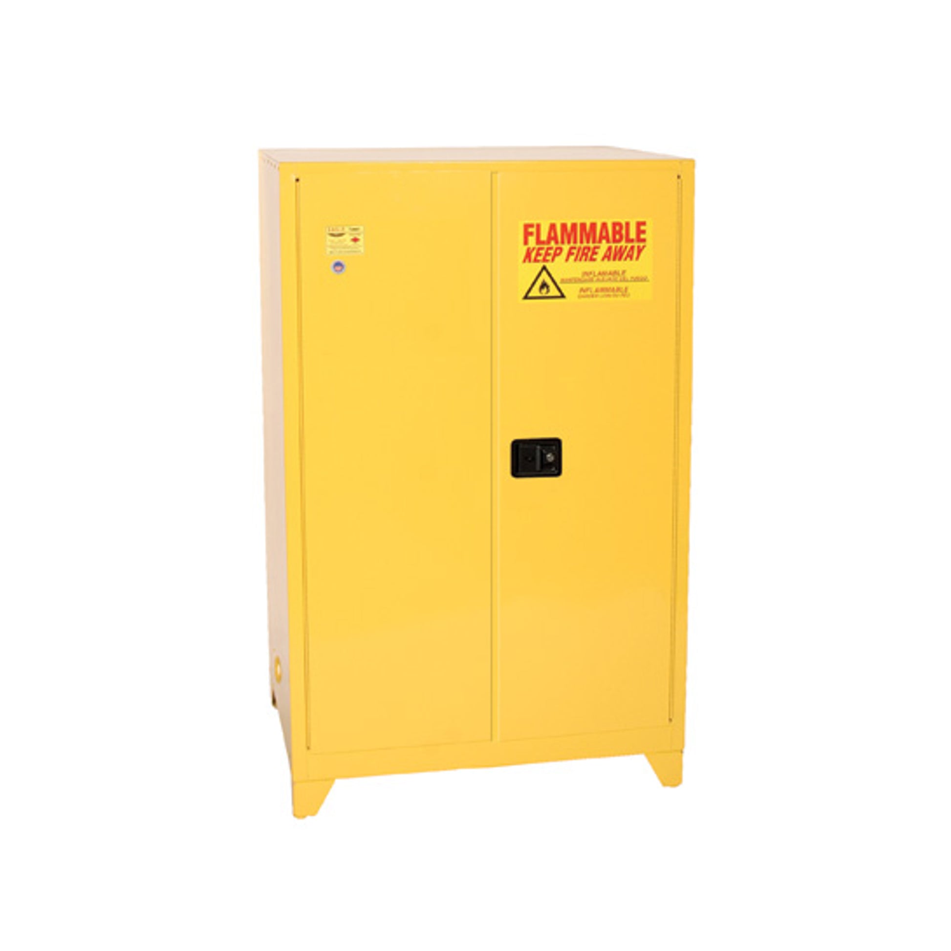 Eagle Tower Safety Cabinet - 90 Gallon - 2 Shelves - 2 Door - Self Close - Yellow - 9010XLEGS
