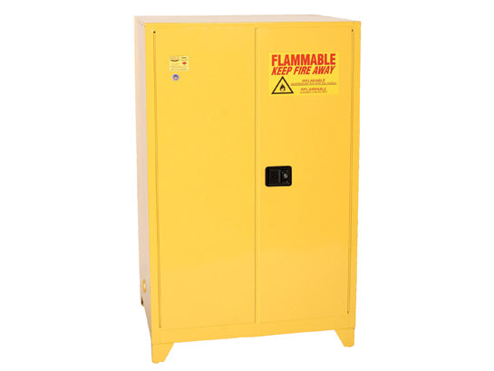 Eagle Tower Safety Cabinet - 90 Gallon - 2 Shelves - 2 Door - Self Close - Yellow - 9010XLEGS