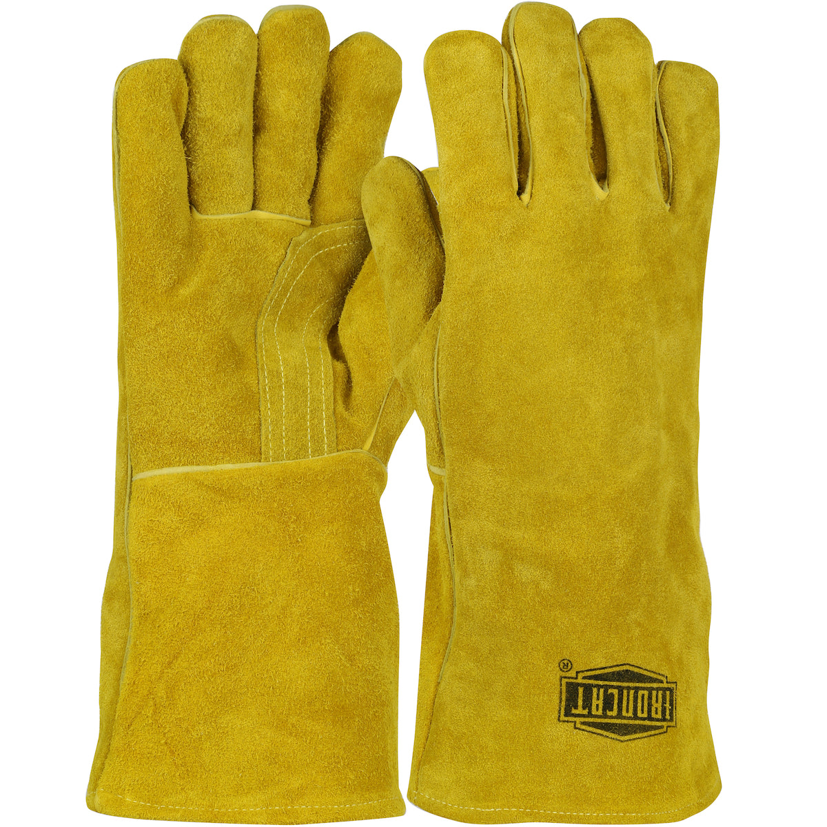 Ironcat Regular Grade Split Cowhide Leather Welder's Glove w/Cotton/Foam Lining & DuPont Kevlar Stitching - Gold - 1/DZ - 330-WC9040/L