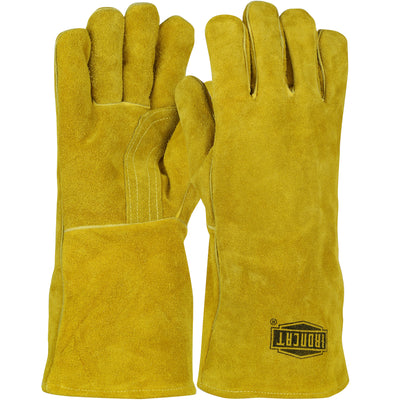 Ironcat Regular Grade Split Cowhide Leather Welder's Glove w/Cotton/Foam Lining & DuPont Kevlar Stitching - Gold - 1/DZ - 330-WC9040/L