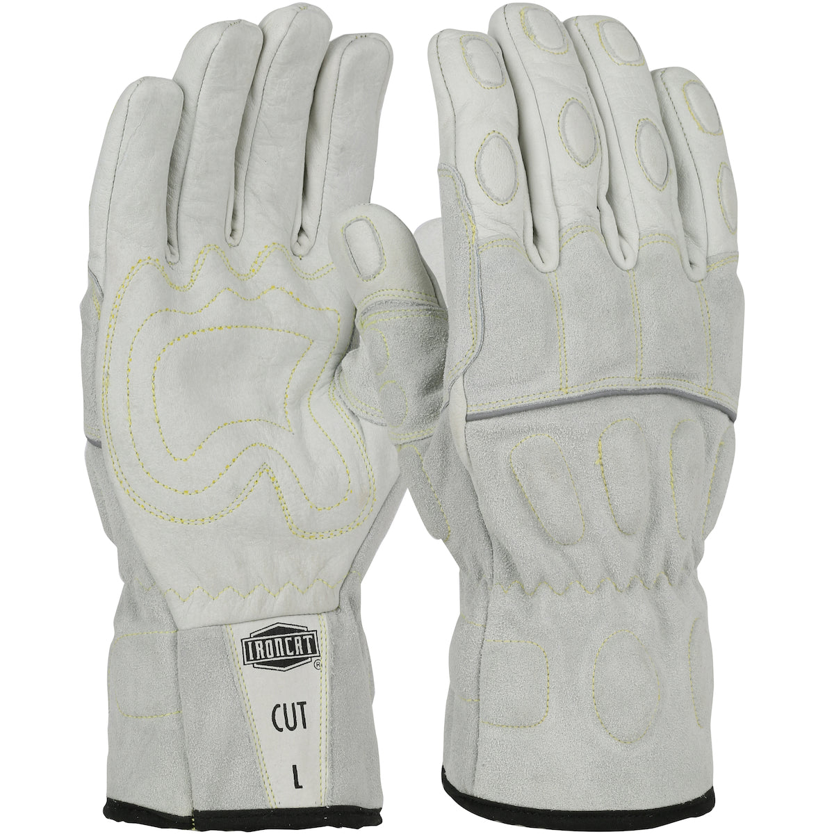 Ironcat Top Grain Buffalo Welding Utility Glove w/DuPont Kevlar Cut Liner & Foam Padded Impact Protection - Gray - 12/PR - 9076