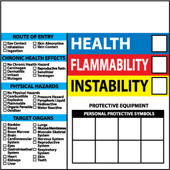 RIGHT TO KNOW LABELS, WRITE ON COLOR BAR, 6X6, PS VINYL, 10/PK