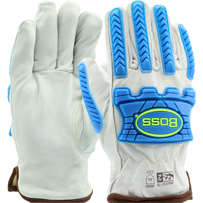 Boss Top Grain Sheepskin Leather Drivers Glove w/Impact Protection & Aramid Blend Lining - Natural - 12/PR - 9120