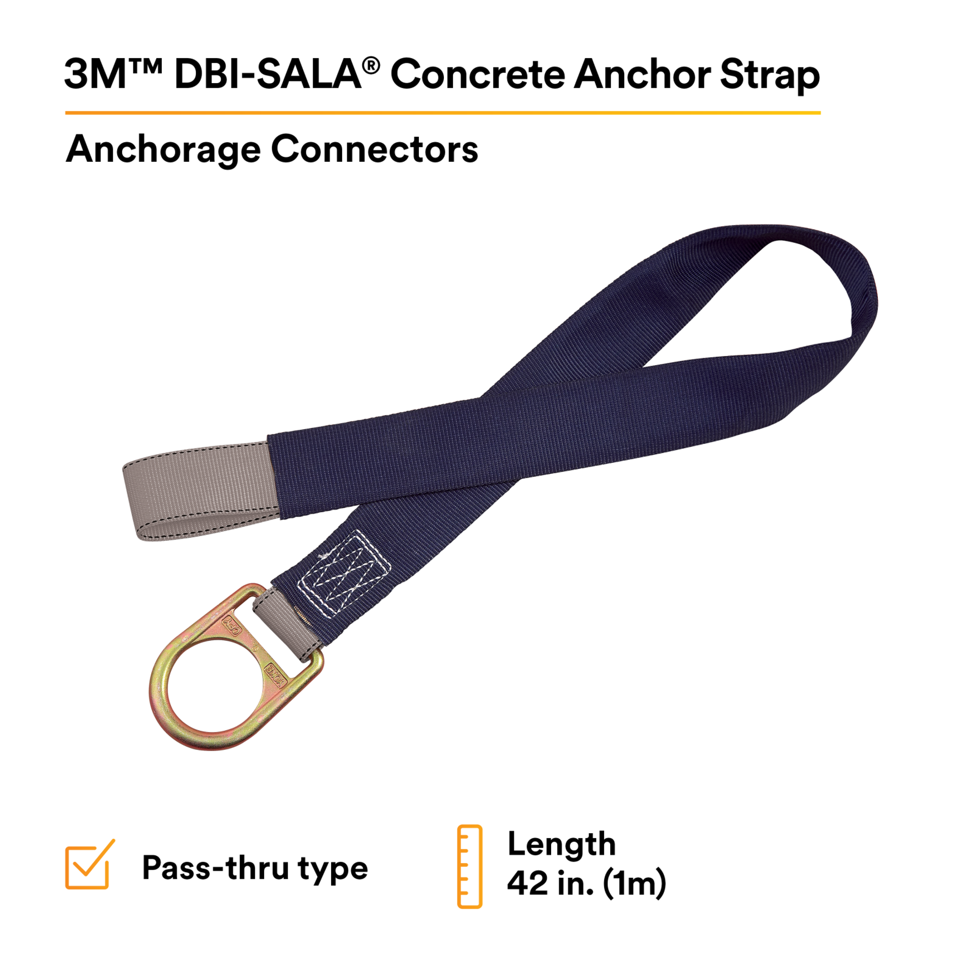 3M DBI-SALA Pass-Thru Web Concrete Strap Anchor with D-Ring - Polyester - 3.5 ft - 2100050