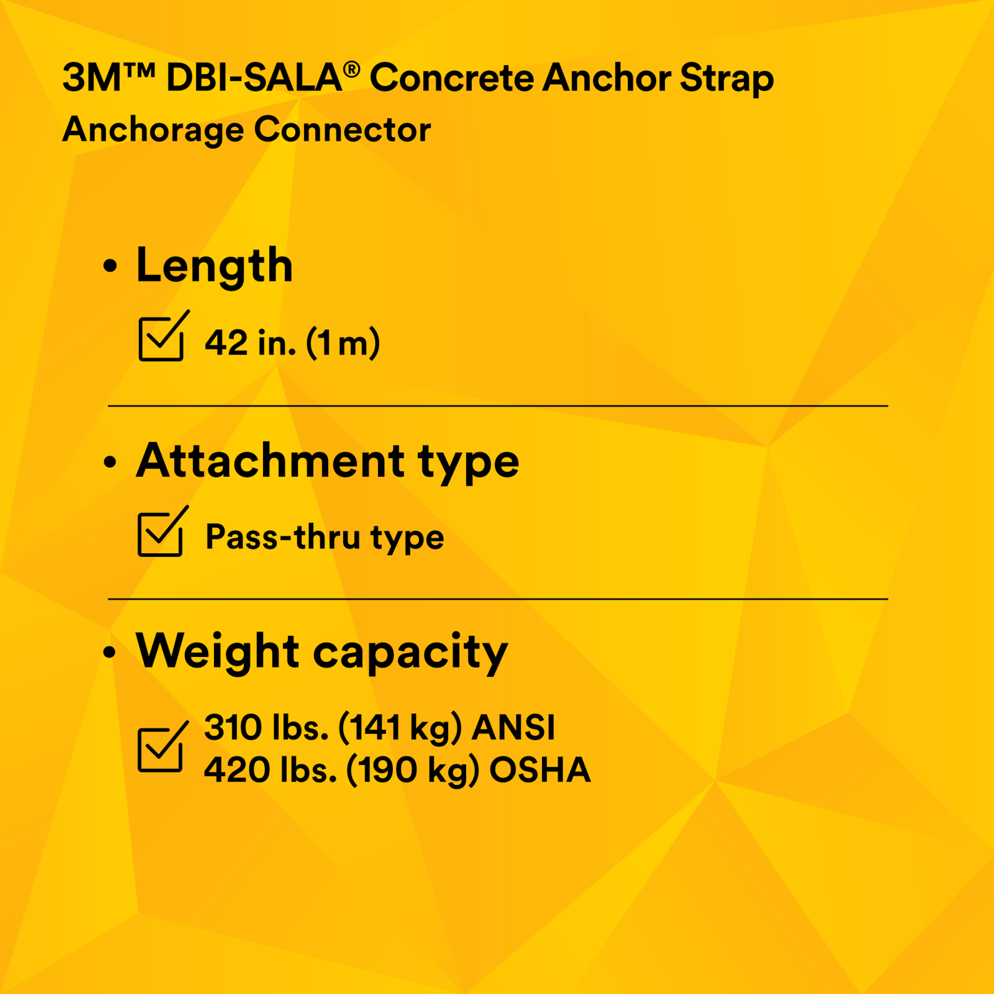 3M DBI-SALA Pass-Thru Web Concrete Strap Anchor with D-Ring - Polyester - 3.5 ft - 2100050