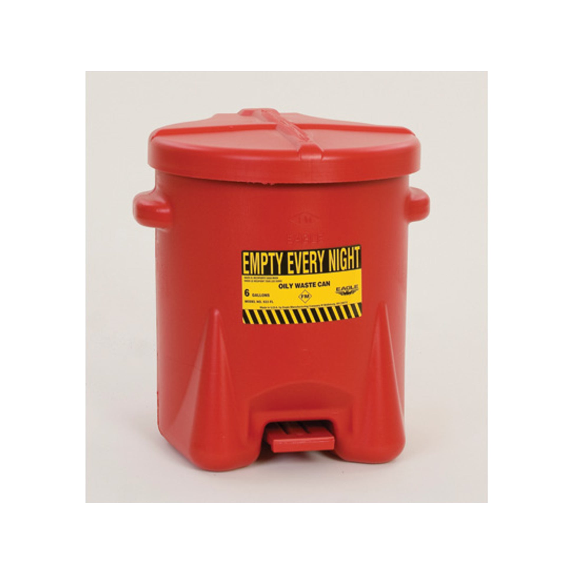 Eagle Poly Oily Waste Can -  6 Gallon - Hands-free Operation - Self Close - Red - 933FL