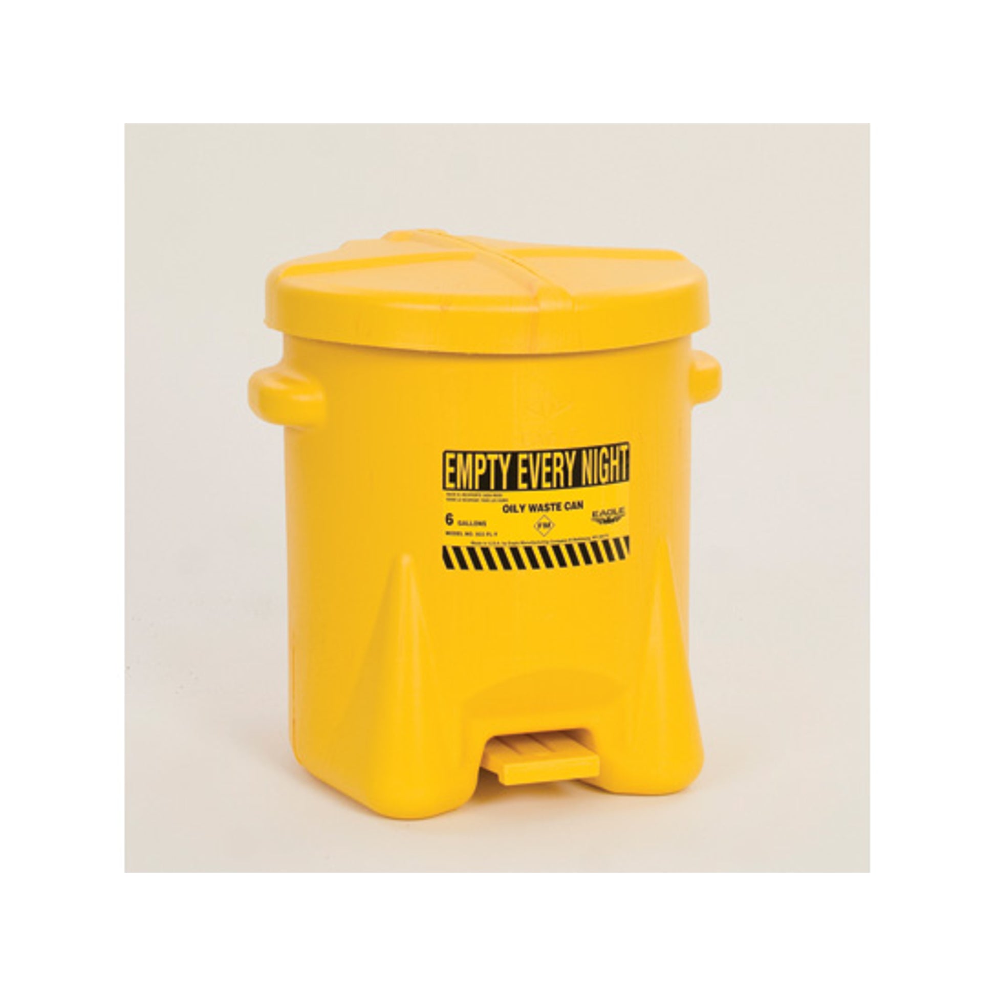 Eagle Poly Oily Waste Can -  6 Gallon - Hands-free Operation - Self Close - Yellow - 933FLY