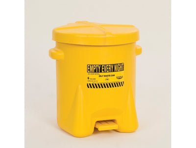 Justrite Poly Oily Waste Can - 6 Gallon - Hands-free Operation - Self Close - Yellow - 933FLY