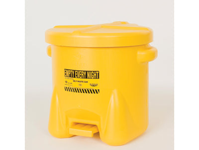 Justrite Poly Oily Waste Can - 10 Gallon - Hands-free Operation - Self Close - Yellow - 935FLY