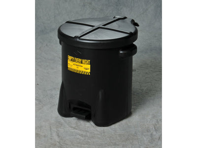 Justrite Poly Oily Waste Can - 14 Gallon - Hands-free Operation - Self Close - Black - 937FLBLK