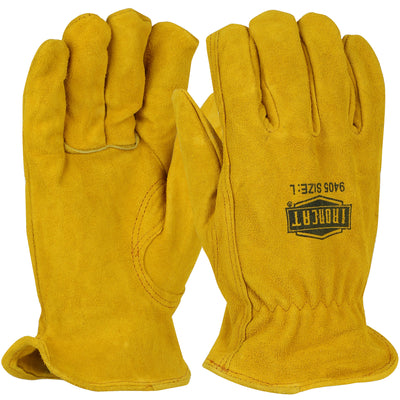 Ironcat Premium Grade Split Cowhide Leather Drivers Glove - Keystone Thumb - Brown - 12/PR - 9405
