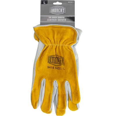 Ironcat Premium Grade Top Grain Cowhide Leather Drivers Glove w/Split Back - Keystone Thumb - Brown - 12/PR - 9414