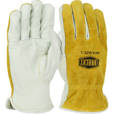 Ironcat Premium Grade Top Grain Cowhide Leather Drivers Glove w/Split Back - Keystone Thumb - Brown - 12/PR - 9414