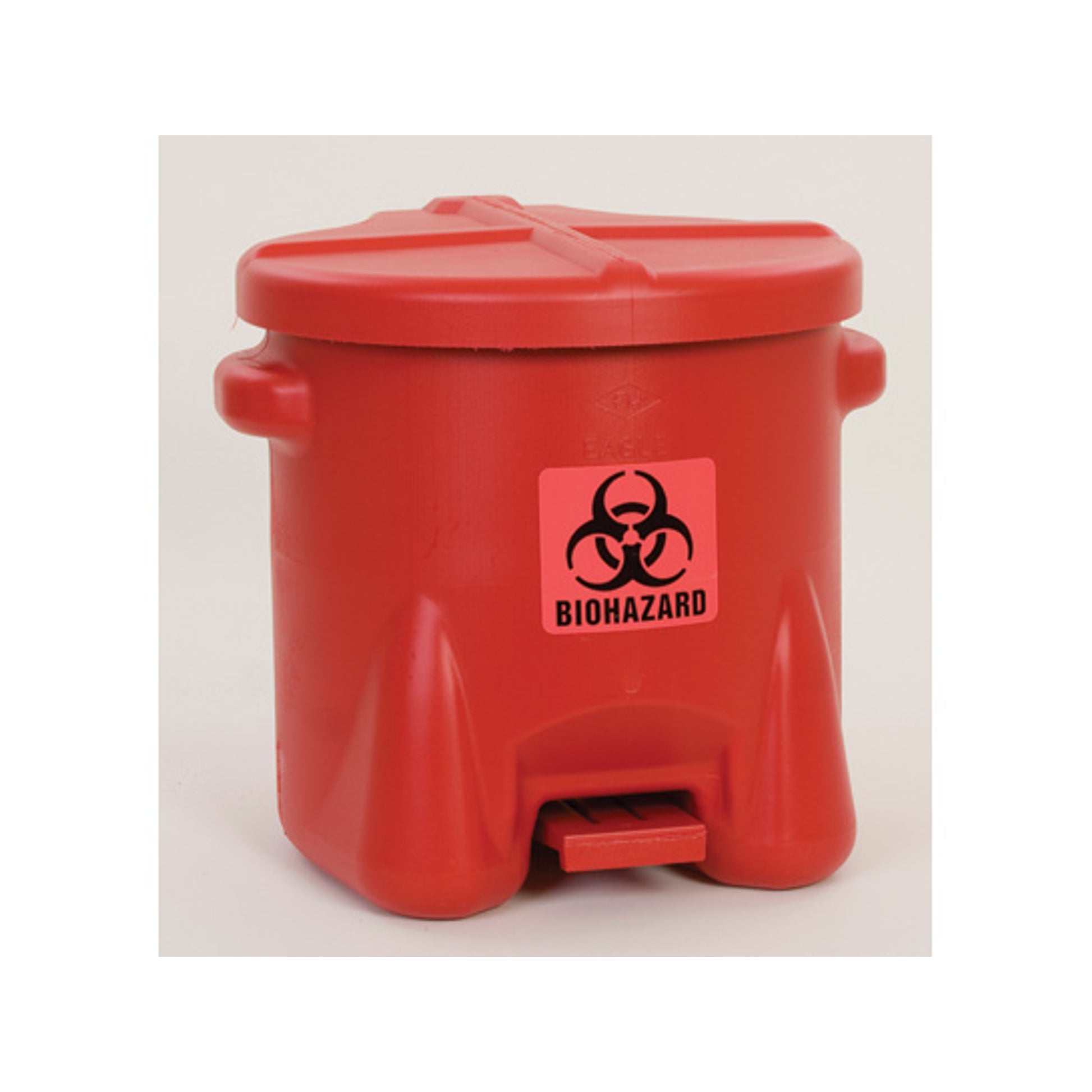 Eagle Biohazardous Poly Waste Can -  10 Gallon - Foot-Operated - Red - 945BIO