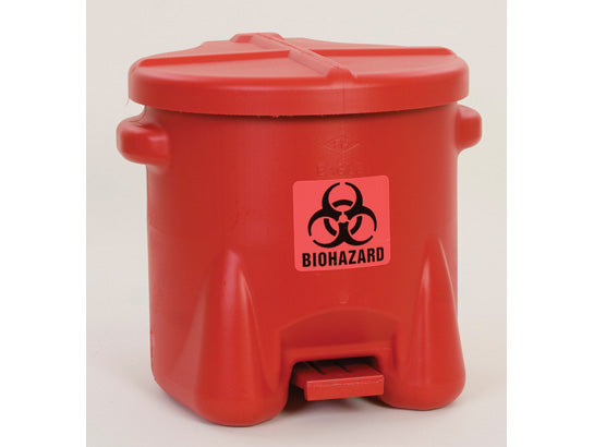 Eagle Biohazardous Poly Waste Can -  10 Gallon - Foot-Operated - Red - 945BIO