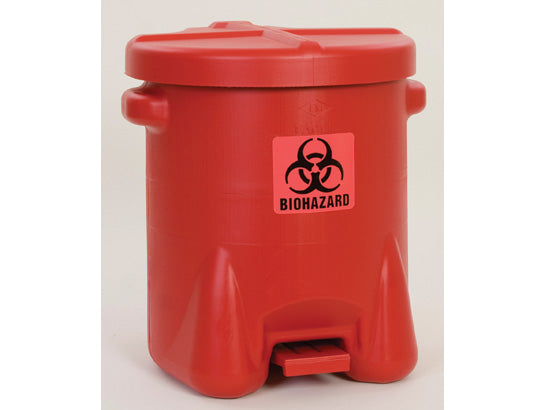 Eagle Biohazardous Poly Waste Can -  14 Gallon - Foot-Operated - Red - 947BIO