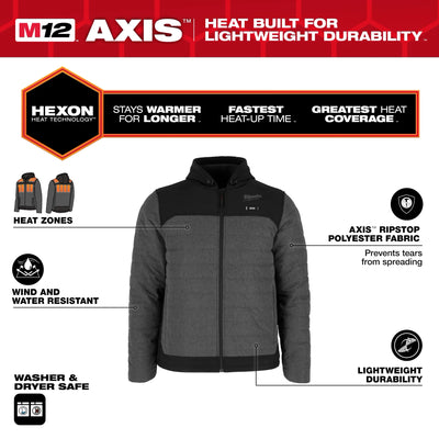 Milwaukee Tools M12 Heated Axis Jacket - Complete Kit (Includes Battery) - Gray - M102G-21