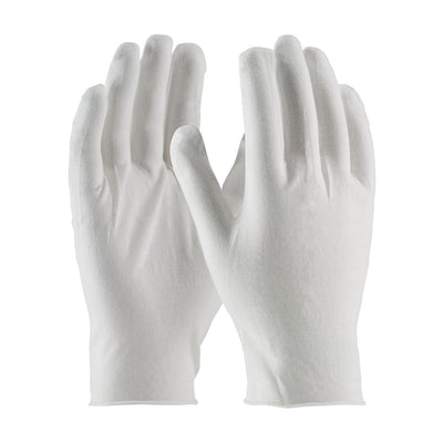 CleanTeam Premium Light Weight Cotton Lisle Inspection Glove w/Unhemmed Cuff - 10.5" - White - 1/DZ - 330-PIP97-500/10