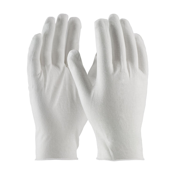 CleanTeam Premium Light Weight Cotton Lisle Inspection Glove w/Unhemmed Cuff - 10.5" - White - 1/DZ - 330-PIP97-500/10