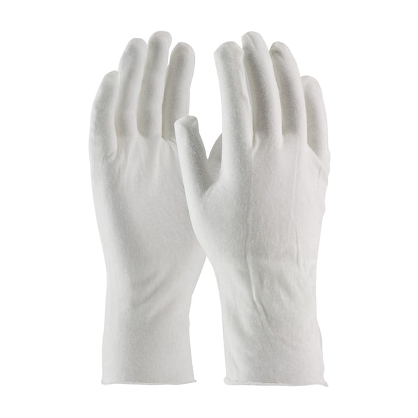 CleanTeam Premium Light Weight Cotton Lisle Inspection Glove w/Unhemmed Cuff - 12" - White - 1/DZ - 330-PIP97-500/12