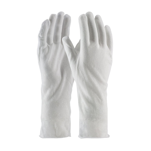 CleanTeam Premium Light Weight Cotton Lisle Inspection Glove w/Unhemmed Cuff - 14" - White - 1/DZ - 330-PIP97-500/14