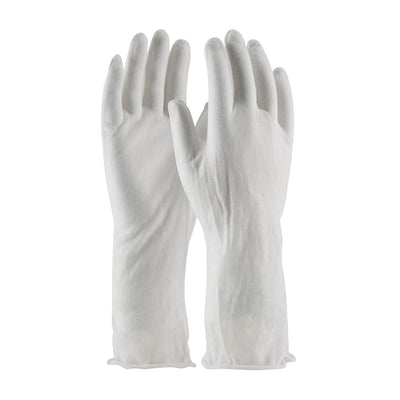 CleanTeam Economy Light Weight Cotton Lisle Inspection Glove w/Unhemmed Cuff - 14" - White - 1/DZ - 330-PIP97-500/14I
