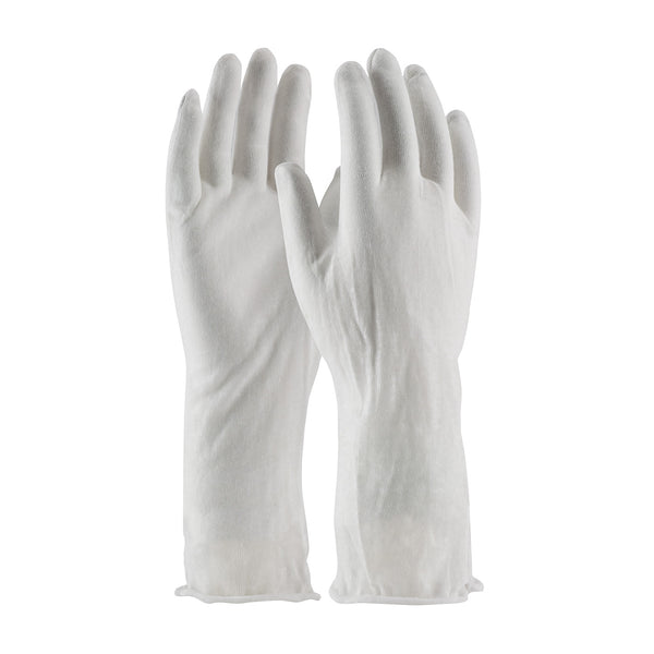 CleanTeam Economy Light Weight Cotton Lisle Inspection Glove w/Unhemmed Cuff - 14" (Bulk Pack) - White - 1/DZ - 330-PIP97-500/14NI