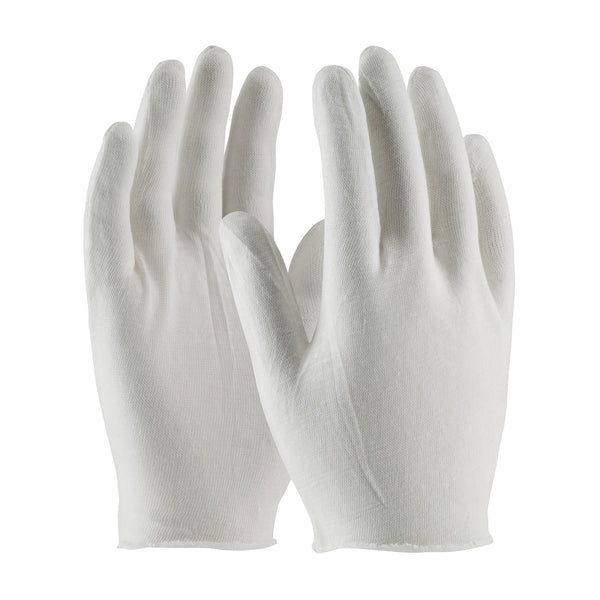 CleanTeam Economy Light Weight Cotton Lisle Inspection Glove w/Unhemmed Cuff - 9" - White - 1/DZ - 330-PIP97-500I