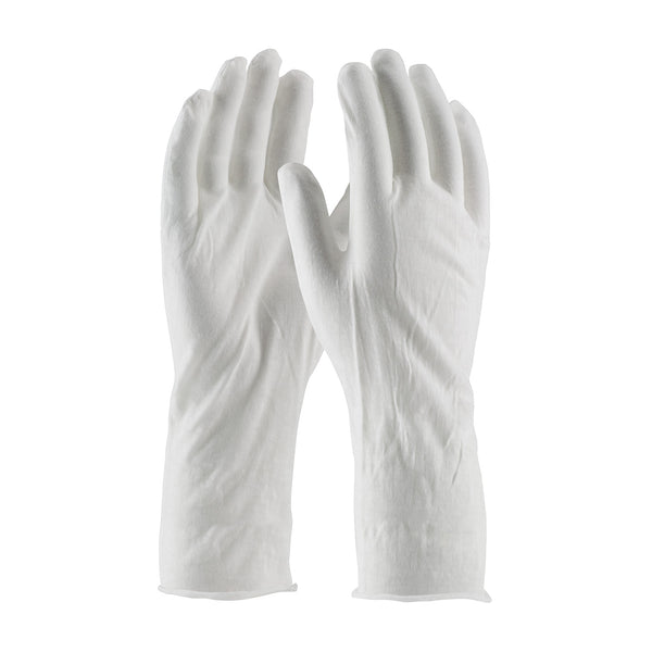 CleanTeam Medium Weight Cotton Lisle Inspection Glove w/Unhemmed Cuff - 14" - White - 1/DZ - 330-PIP97-520/14