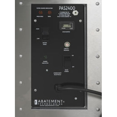 Modular Control Panel
Everything you need to operate the PAS2400 is conveniently located
in one location.

Control Panel Features:

    Speed control switch
    Green ‘Unit On’ indicator lamp
    ‘Replace Pre-filter’ indicator lamp
    ‘Replace HEPA’ indicator lamp
    GFCI-protected
    Hour meter