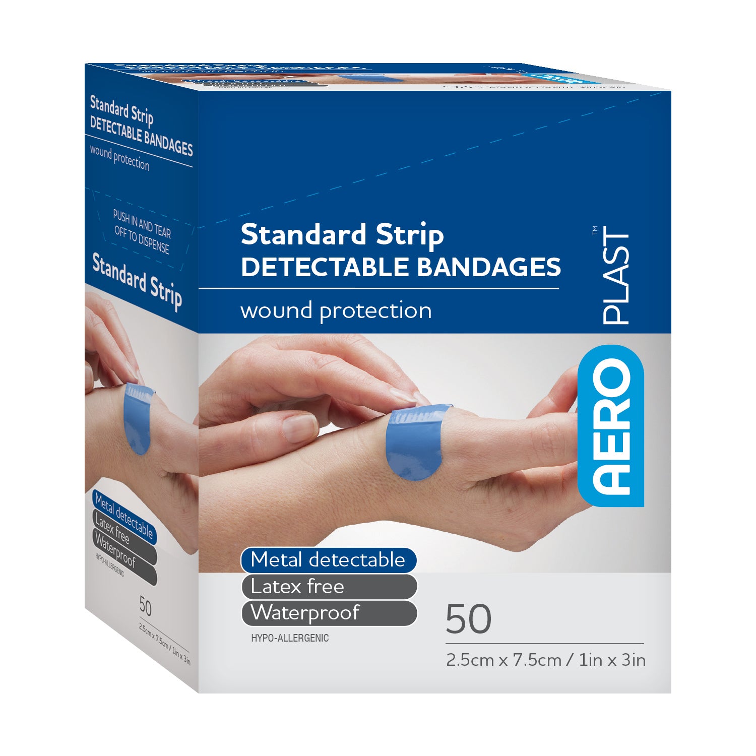 AERO AEROPLAST Detectable X-Wide Strip Bandages 1in x 3in 50/box - AD1050US