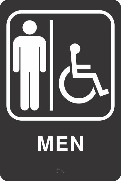 ADA BRAILLE RESTROOM SIGN - MEN HANDICAP ACCESSIBLE - ADA BRAILLE RESTROOM SIGN - MEN HANDICAP ACCESSIBLE, 9X6, Acrylic