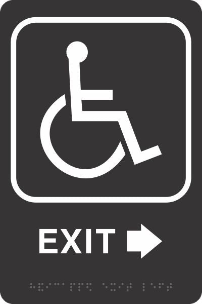 ADA BRAILLE SIGN - HANDICAP EXIT RIGHT - ADA BRAILLE SIGN - HANDICAP EXIT RIGHT, 9X6, Acrylic