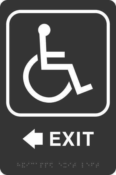 ADA BRAILLE SIGN - HANDICAP EXIT LEFT - ADA BRAILLE SIGN - HANDICAP EXIT LEFT, 9X6, Acrylic