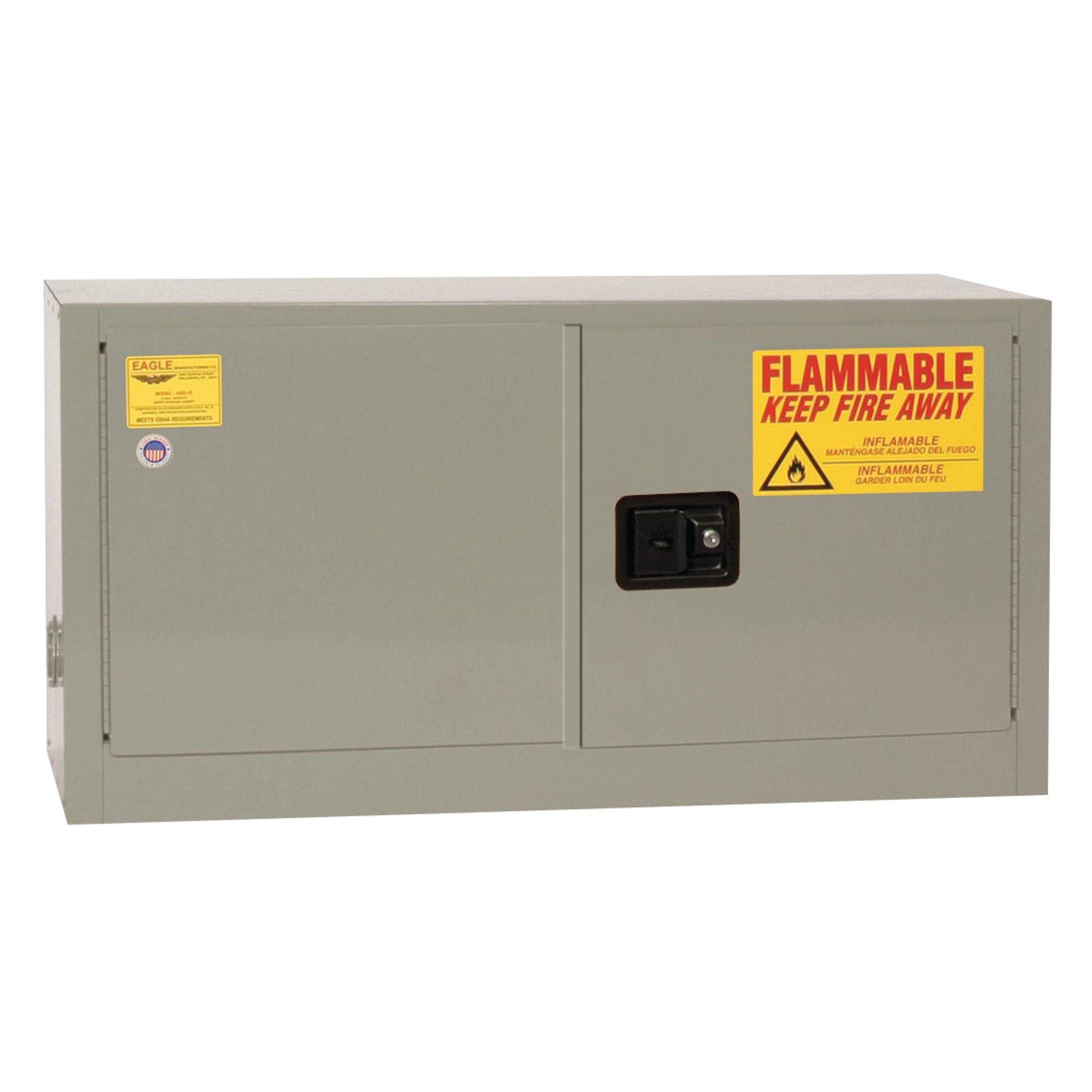 Eagle Add-On Flammable Liquid Safety Cabinet - 15 Gallon - 1 Shelf - 2 Door - Self Close - Gray - ADD14XGRAY