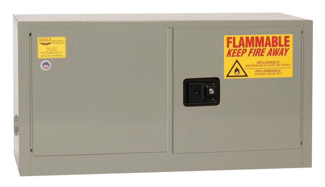 Eagle Add-On Flammable Liquid Safety Cabinet - 15 Gallon - 1 Shelf - 2 Door - Self Close - Gray - ADD14XGRAY
