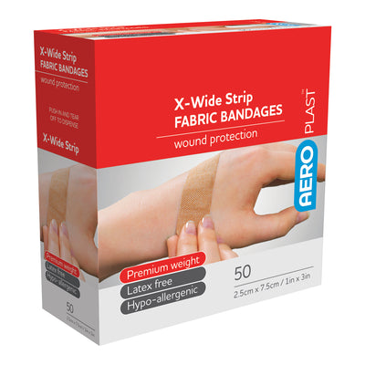 AERO AEROPLAST Fabric X-Wide Strip Bandages 1in x 3in 50/box - AFP6015