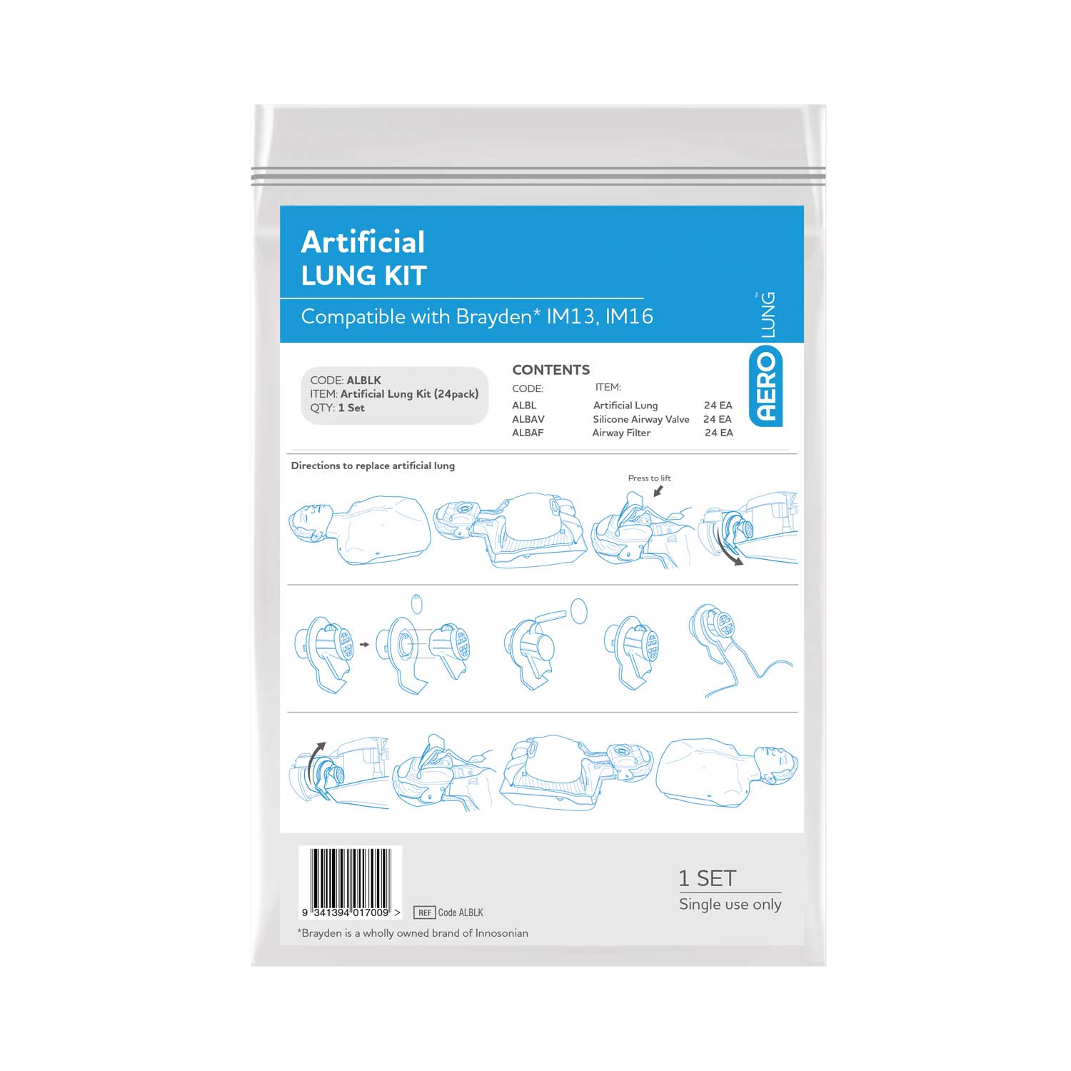 AERO AEROLUNG Brayden Manikin Lung Kit 24/pk with filters & valves - ALBLK