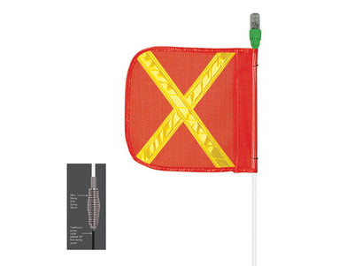 Warning Whip - Heavy Duty - 10' - 12" Orange Flag - Yellow X - Flashing Amber LED - Heavy Pigtail - AP1012OY8PT