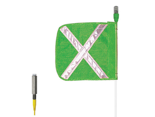 Warning Whip - All-Purpose - 12' - 16" Green Flag - White X - Solid Green LED - AP12.16GW.G