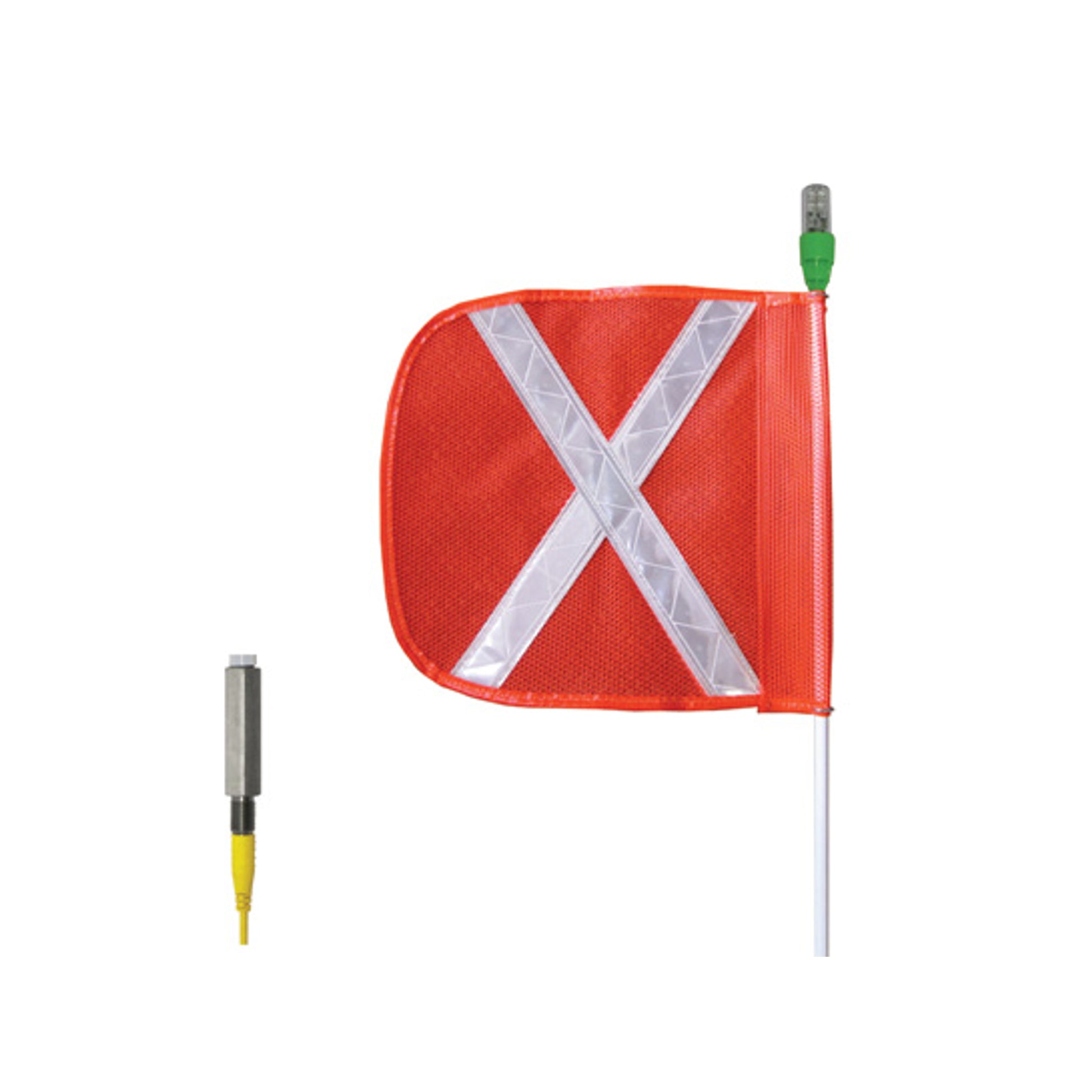 Warning Whip - All-Purpose - 3' - 12" Orange Flag - White X - Flashing Amber LED - AP3.12OW.AF