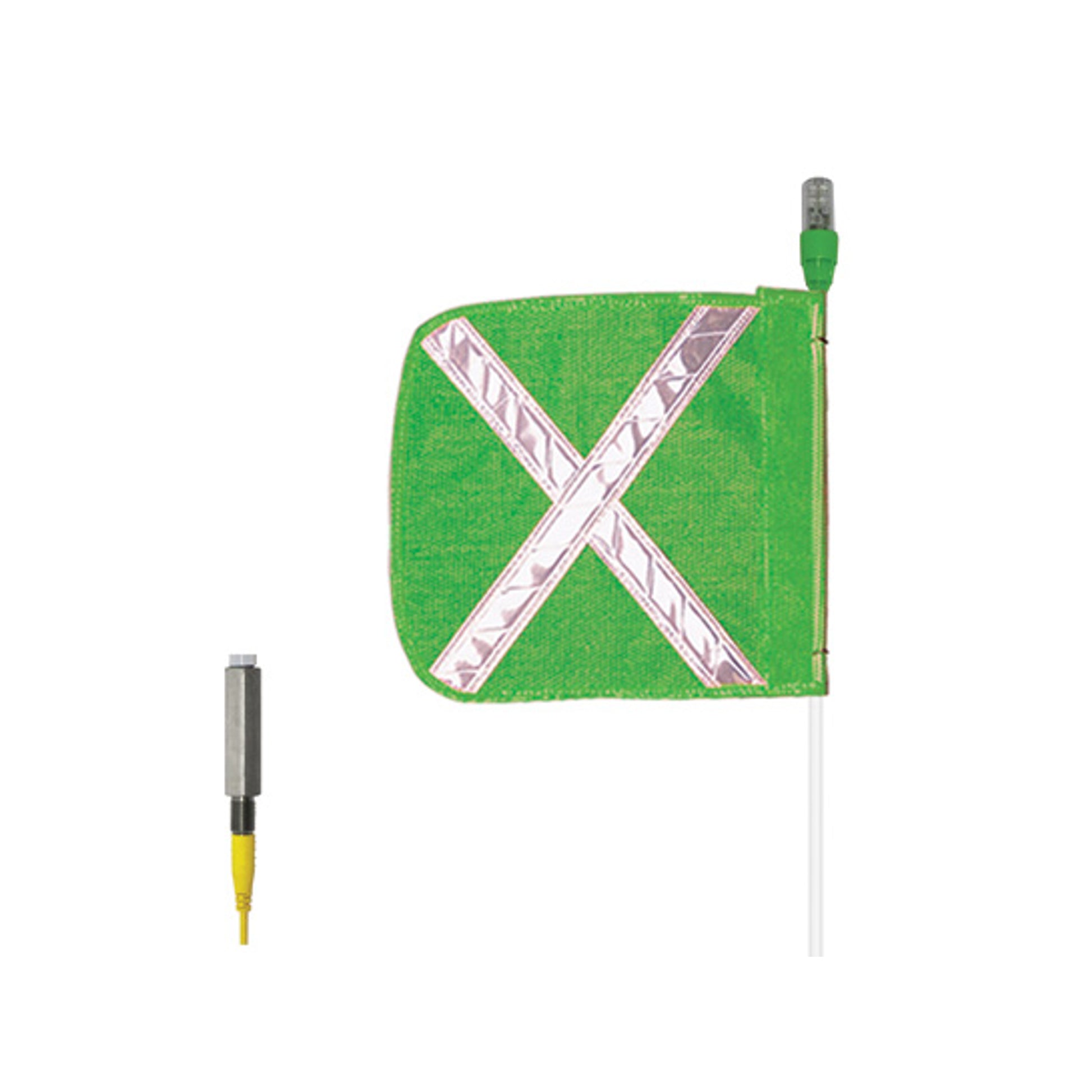 Warning Whip - All-Purpose - 6' - 16" Green Flag - White X - Flashing Green LED - AP6.16GW.GF