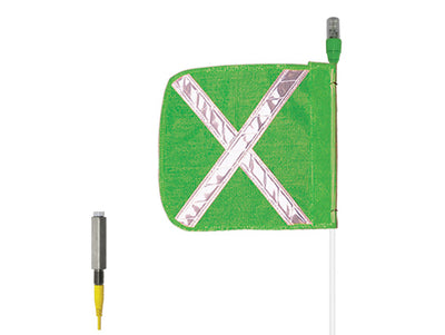 Warning Whip - All-Purpose - 6' - 16" Green Flag - White X - Flashing Green LED - AP6.16GW.GF